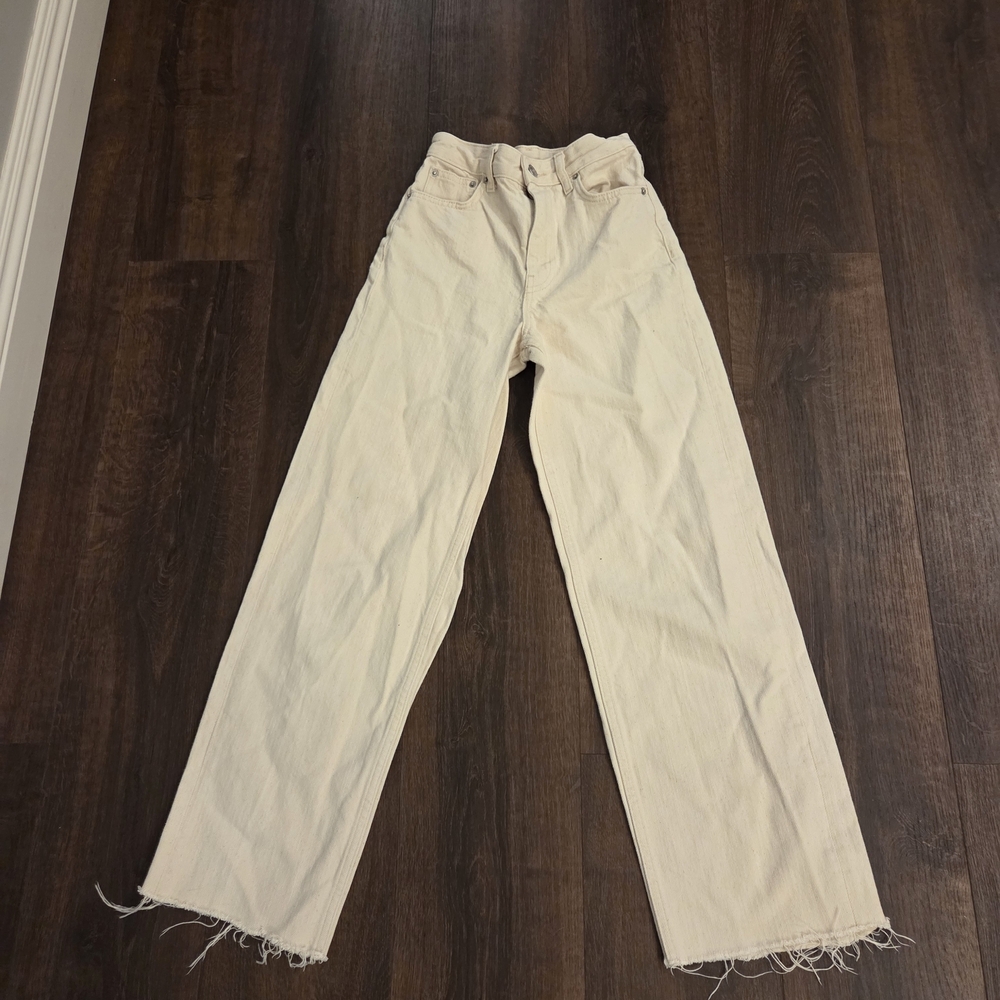 Zara Off-White Wide Leg Jeans